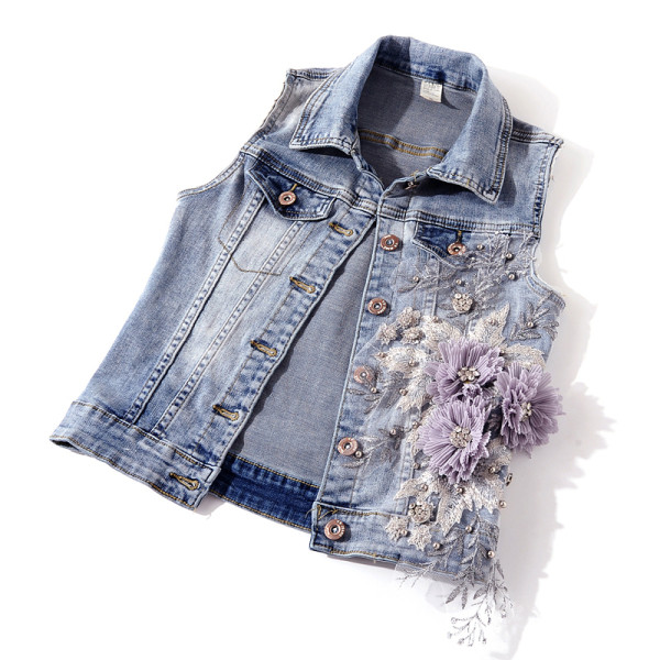 ΝΕΟ μοντέλο γυναικείο γιλέκο τζιν με τσέπες και τρισδιάστατο στοιχείο