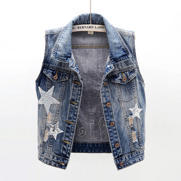 Γυναικείο casual κοντό τζιν μπουφάν με πούλιες