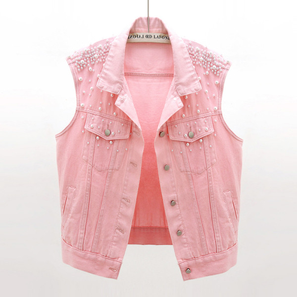 Γυναικείο γιλέκο μοντέρνο  γιλέκο με τσέπες και πέρλες