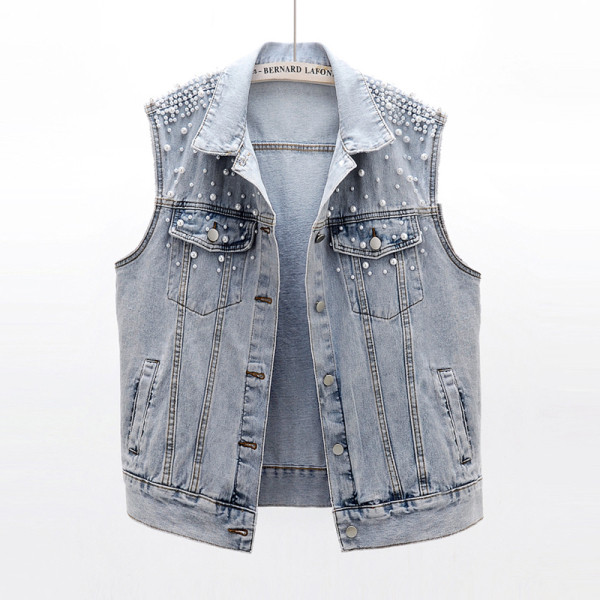 Γυναικείο γιλέκο μοντέρνο  γιλέκο με τσέπες και πέρλες