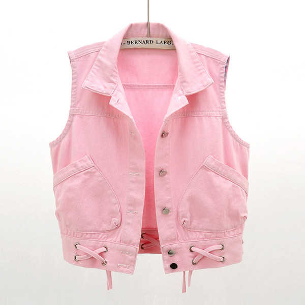 Vabaaja naiste lühike teksavest laia tasku ja vöökoha lipsudega