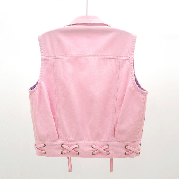 Vabaaja naiste lühike teksavest laia tasku ja vöökoha lipsudega