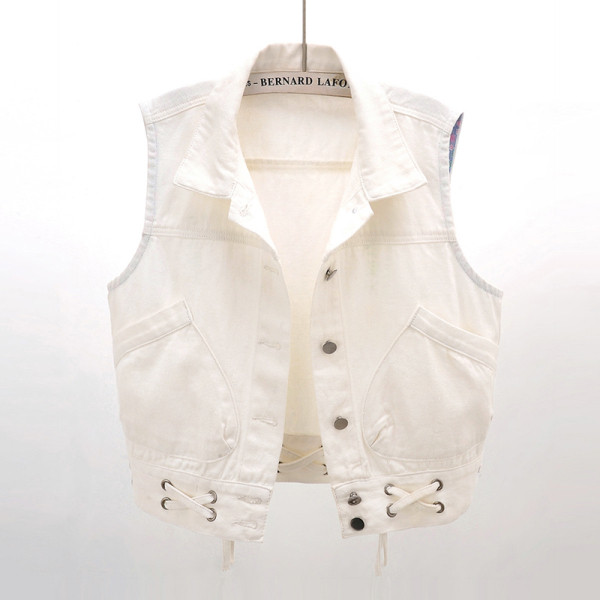 Vabaaja naiste lühike teksavest laia tasku ja vöökoha lipsudega