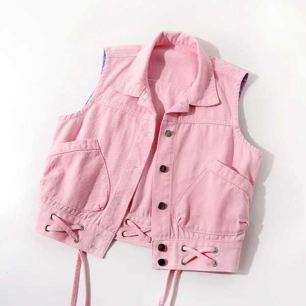 Vabaaja naiste lühike teksavest laia tasku ja vöökoha lipsudega