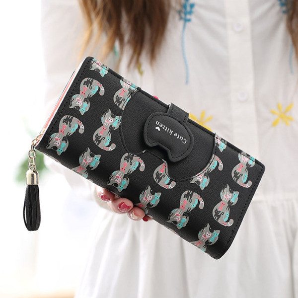 Naiste rahakott värvilise aplikatsiooni ja tutiga