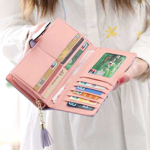 Naiste rahakott värvilise aplikatsiooni ja tutiga