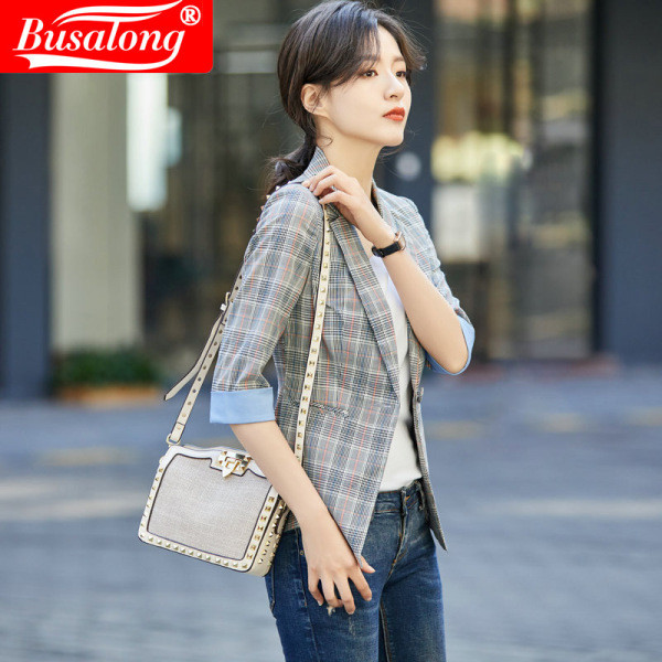 Napi kockás női kabát 3/4 ujjal