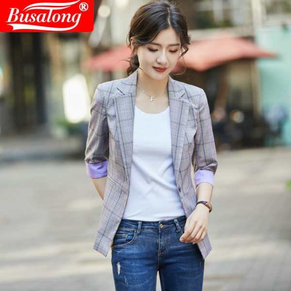 Napi kockás női kabát 3/4 ujjal