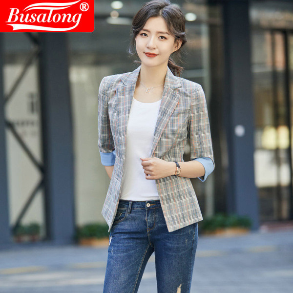 Napi kockás női kabát 3/4 ujjal