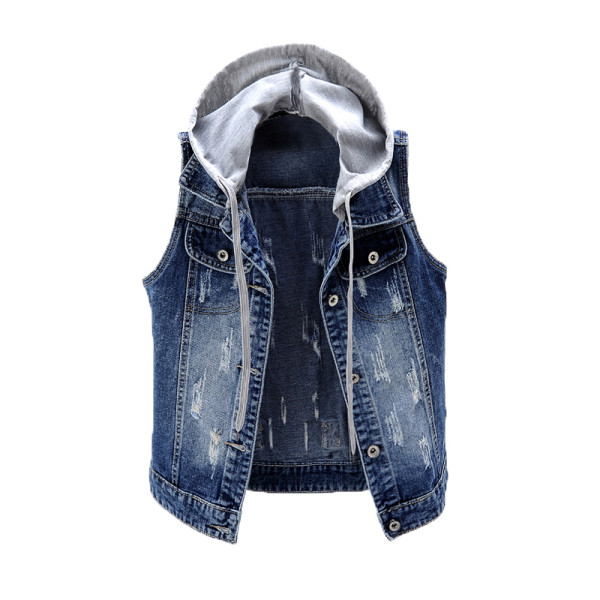 Juhuslik naiste teksavest kapuutsiga ja rebenenud motiividega