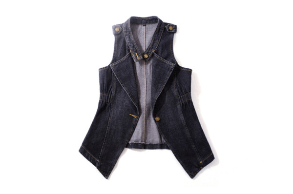 Moodne naiste teksavest klassikalise krae ja nööbiga