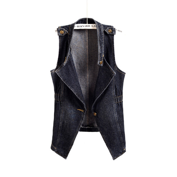 Moodne naiste teksavest klassikalise krae ja nööbiga