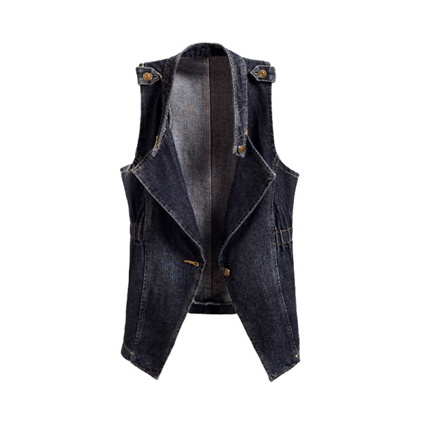 Moodne naiste teksavest klassikalise krae ja nööbiga