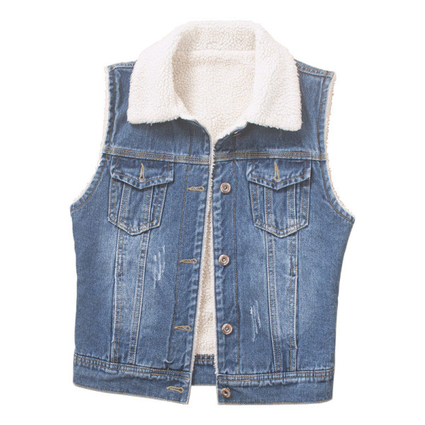 Γυναικείο γιλέκο κοντό τζιν με τσέπες 