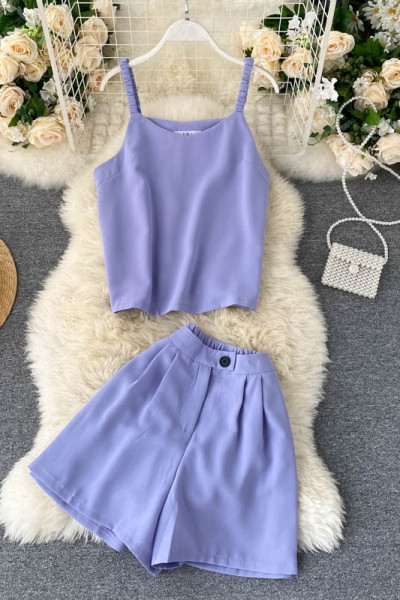 Modern női kétrészes szett vékony pántokkal, magas derékkal