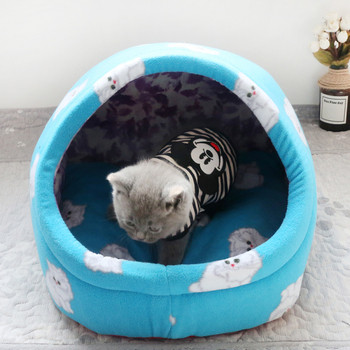 Плюшена полузатворена къщичка - легло за котки