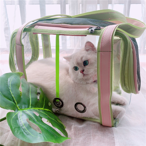 Skaidrus krepšys su užtrauktuku katėms tinkamas kelionėms