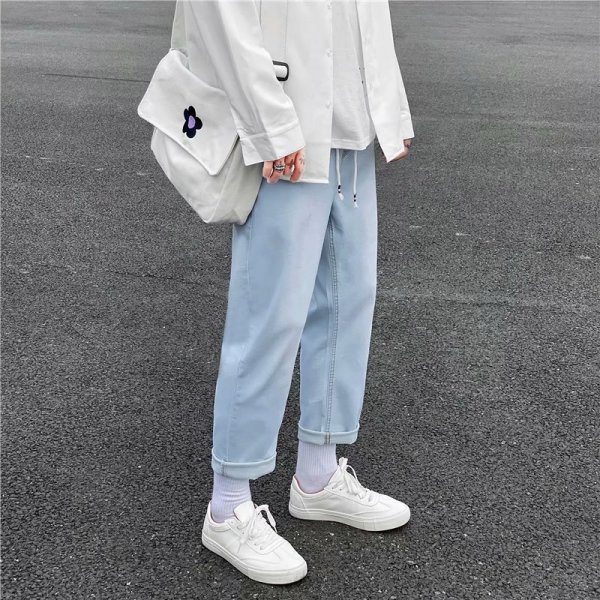 Meeste moodne teksapükste sirge paeltega mudel