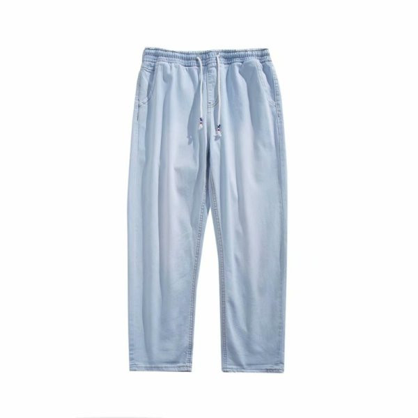 Meeste moodne teksapükste sirge paeltega mudel