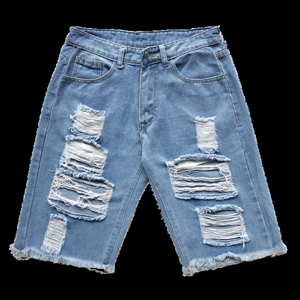 Blugi barbati moderni cu model 3/4 rupt dreapta