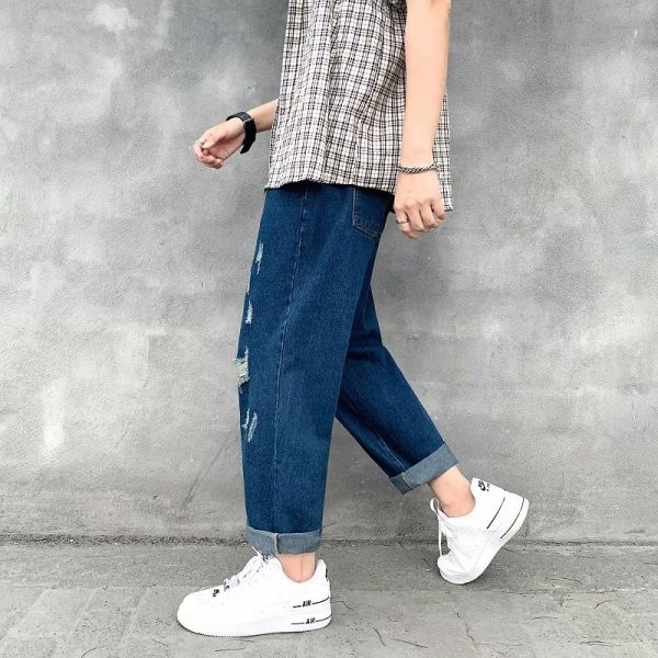 Lezser férfi farmer, szakadt mintával