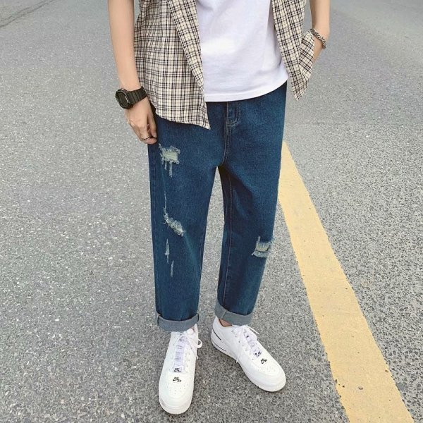 Lezser férfi farmer, szakadt mintával