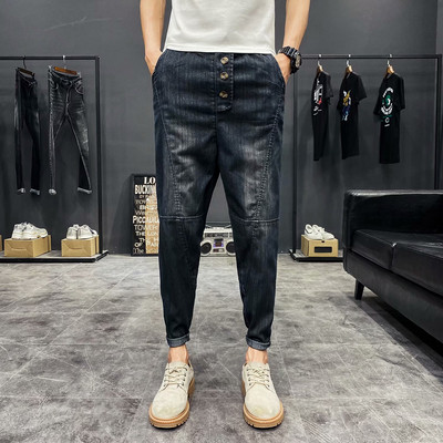 Ανδρικά τζιν casual με κορδόνια και ελαστική μέση