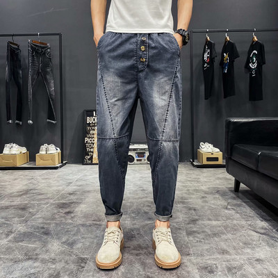 Ανδρικά τζιν casual με κορδόνια και ελαστική μέση