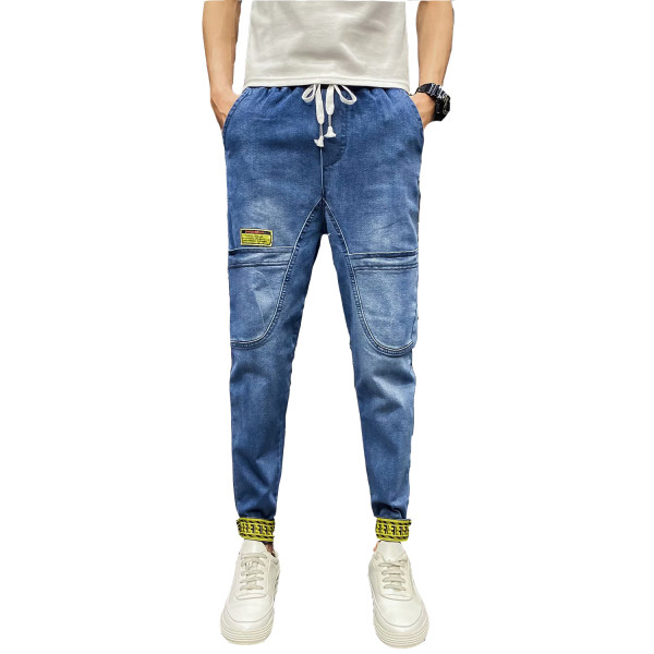 Ανδρικά τζιν casual με κορδόνια και ελαστική μέση