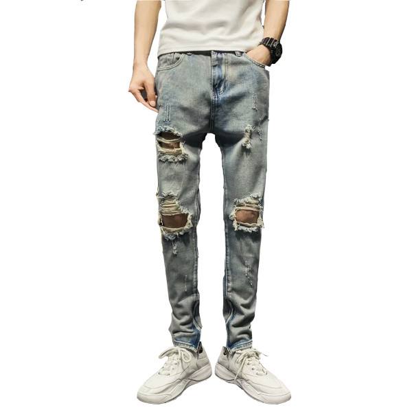 Blugi lungi pentru bărbați cu gumă ruptă și buzunare