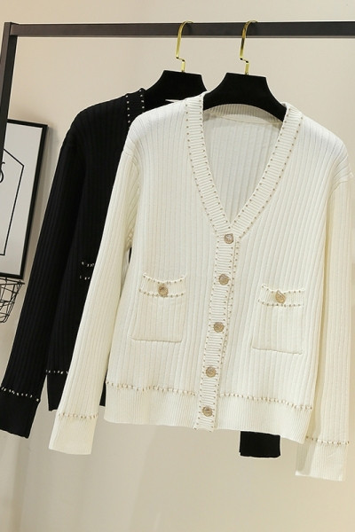 Moderna sieviešu veste ar špica kakla izgriezumu un kabatām