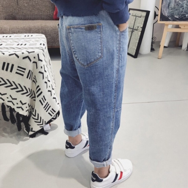 Blugi lungi casual copii cu buzunare model uni in albastru