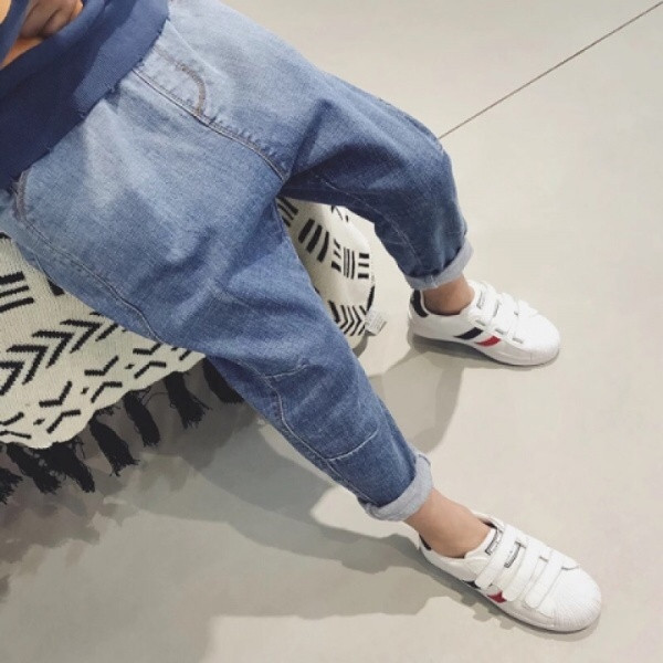 Blugi lungi casual copii cu buzunare model uni in albastru