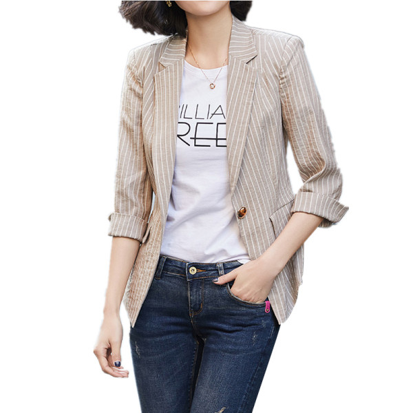 Moderna svītraina īsa jaka ar 3/4 piedurknēm