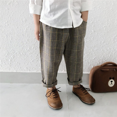 Μοντέρνο παιδικό μακρύ καρό παντελόνι με τσέπες