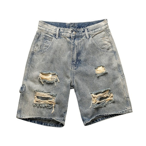 Fájdalmas alkalmi rövid farmernadrág szakadt gumival és zsebekkel