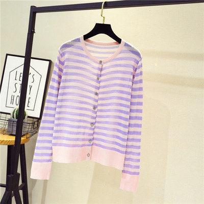 Vesta de dama in dungi cu decolteu rotund