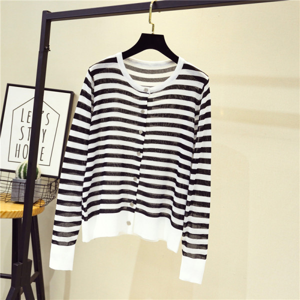 Vesta de dama in dungi cu decolteu rotund