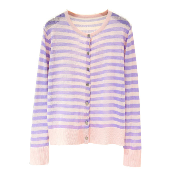 Vesta de dama in dungi cu decolteu rotund