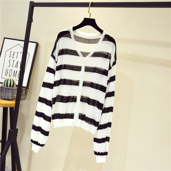 Νεο μοντέλο μοντέρνα γυναικεία ζακέτα ριγέ με κουμπιά