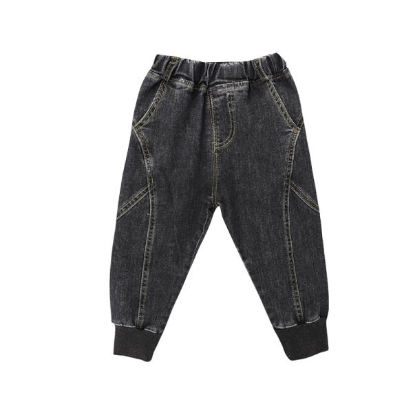Μοντέρνα παιδικά μακριά τζιν με ελαστικό στον αστράγαλο και επιγραφή σε γκρι χρώμα