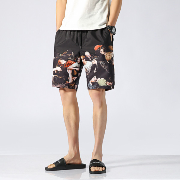 Σορτάκια παραλίας με χρωματιστό μοτιςο και κορδόνια