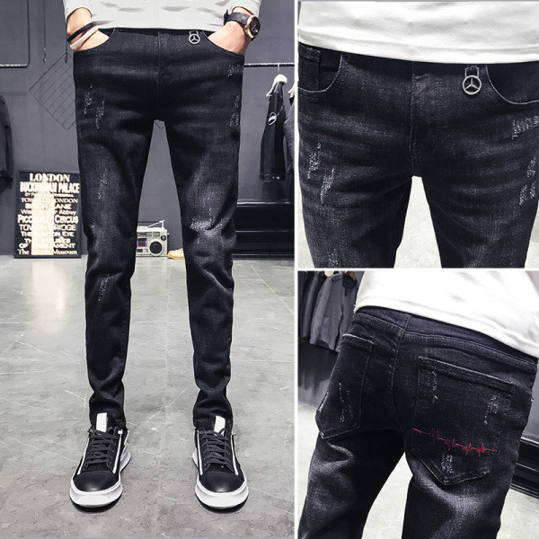 Μοντέρνα ανδρικά τζιν με τσέπες σε μαύρο χρώμα