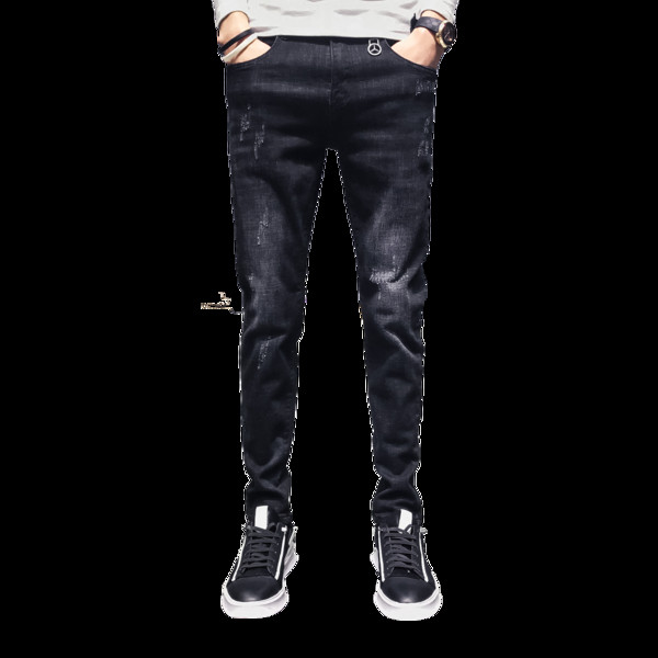 Μοντέρνα ανδρικά τζιν με τσέπες σε μαύρο χρώμα