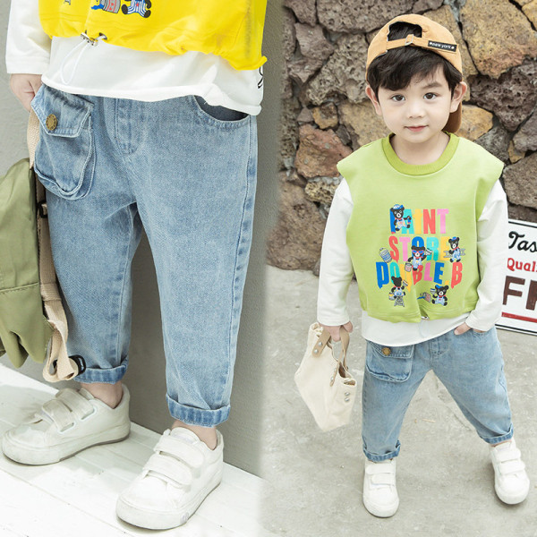 Καθημερινά παιδικά τζιν με τσέπη και φερμουάρ σε μπλε χρώμα