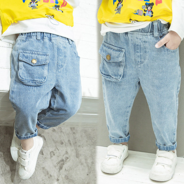 Καθημερινά παιδικά τζιν με τσέπη και φερμουάρ σε μπλε χρώμα
