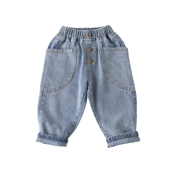 Modern hosszú farmernadrág, gombokkal és zsebekkel