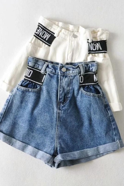 Moderni džinsa sieviešu šorti ar augstu vidukli