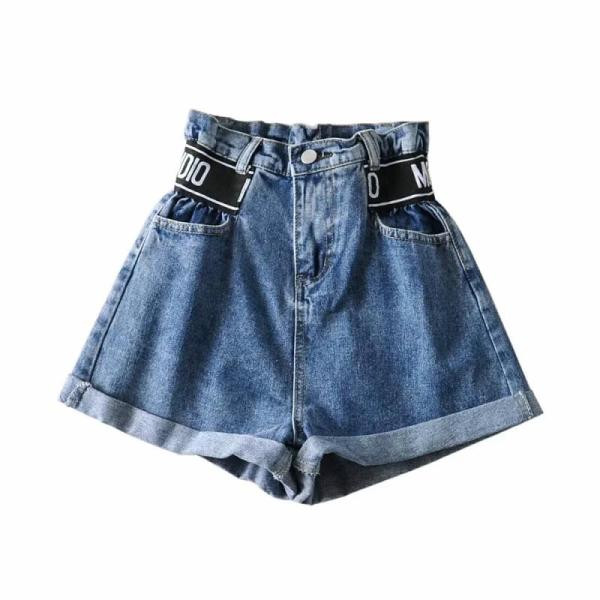 Moderni džinsa sieviešu šorti ar augstu vidukli