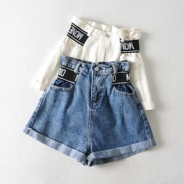 Moderni džinsa sieviešu šorti ar augstu vidukli